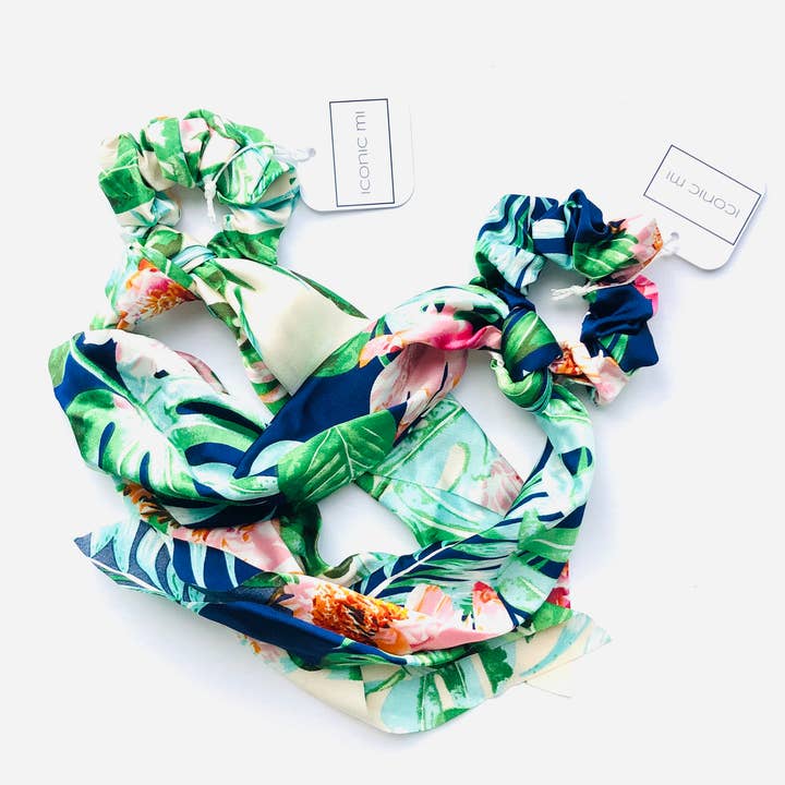Sciarpa Scrunchie con stampa tropicale per la vendita all'ingrosso da parte di iconic mi
