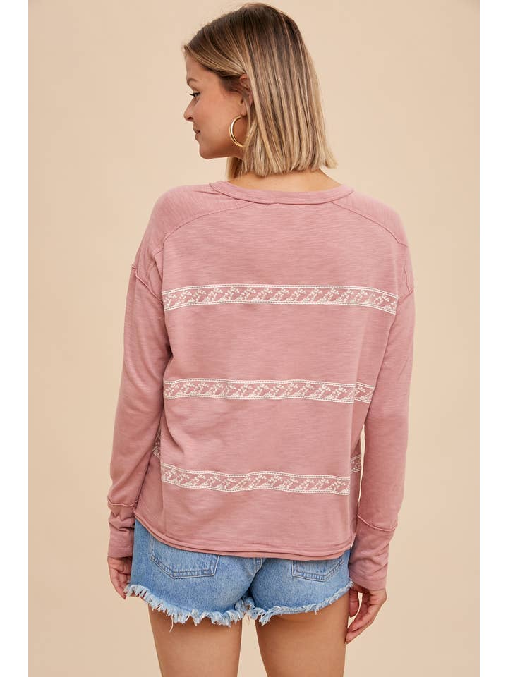 In Loom - Wholesale Blouse - Women's - FLORAL EMBROIDERY STRIPED TEE