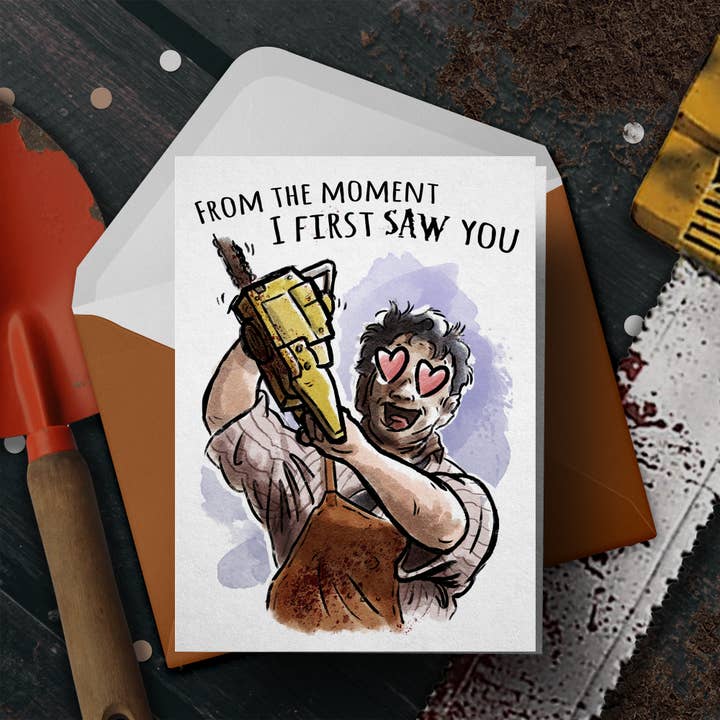 Lustige Valentinskarte mit Aufschrift „When I First Saw You“, Horror Trope für den Großhandel von Aaron Millard Illustration