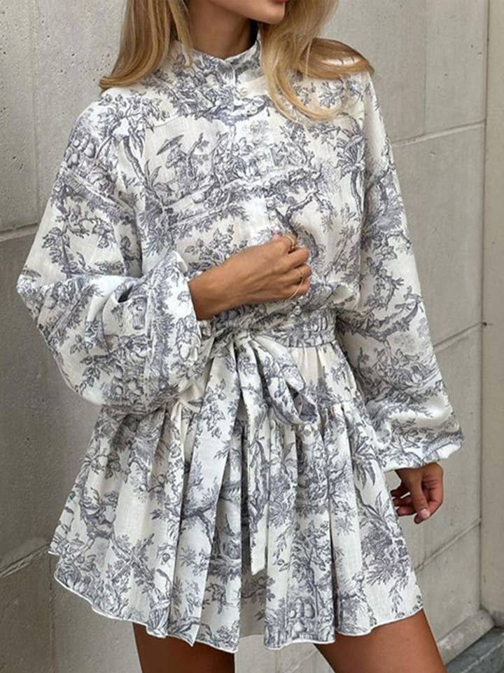 Long Sleeved Lace Up Printed Dress for wholesale by Wholesalesir