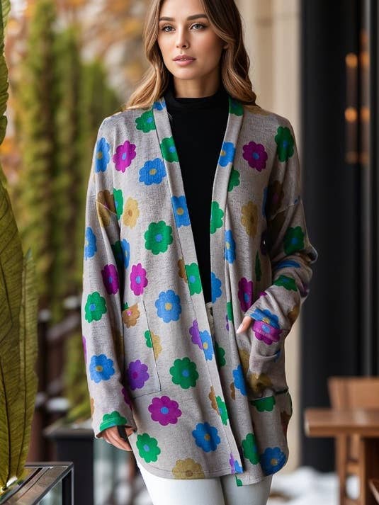 EJ6782-15 CARDIGÃ ABERTO DE MANGA COMPRIDA COM ESTAMPA FLORAL por atacado de HEIMISH