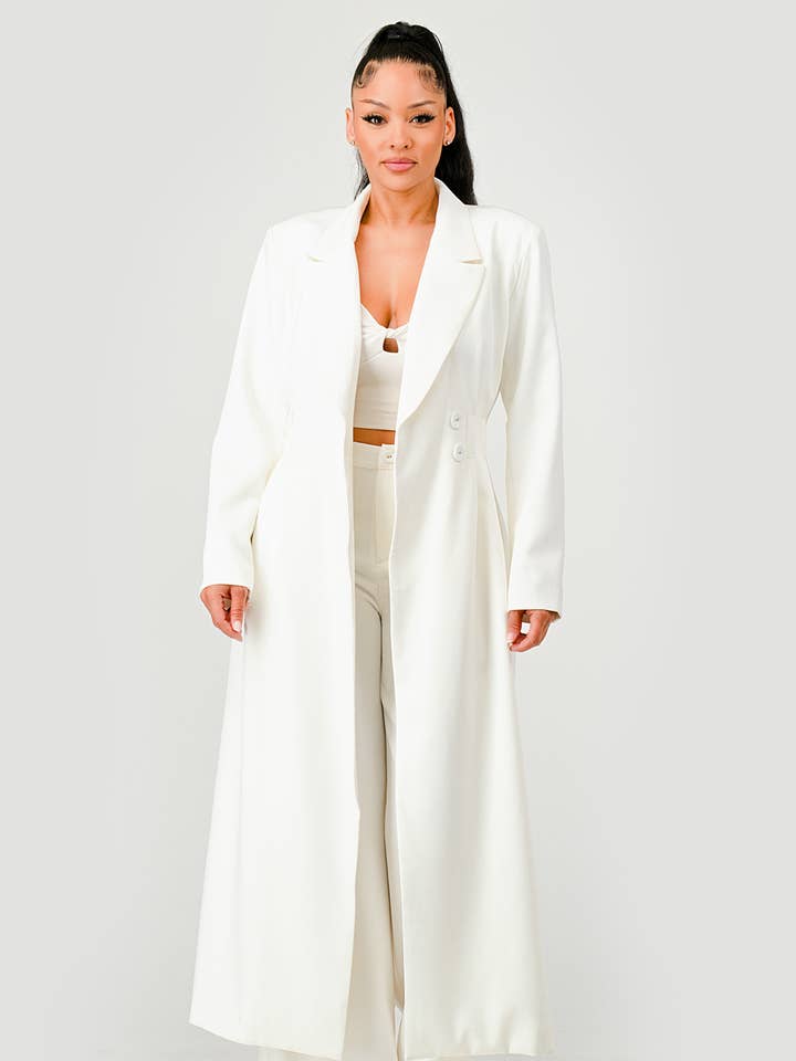 PLUS SIZE Classic White Longline Blazer Coat for wholesale by Athina Collection