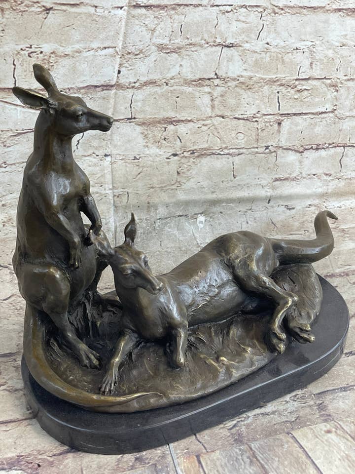 Kangaroo Wallaby Australia Mother Joey Bronze Marble Statue Australian Art Decor for wholesale by Bronzhaus