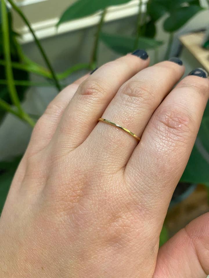 14k yellow gold stacking ring hammered for wholesale by Sari Rae