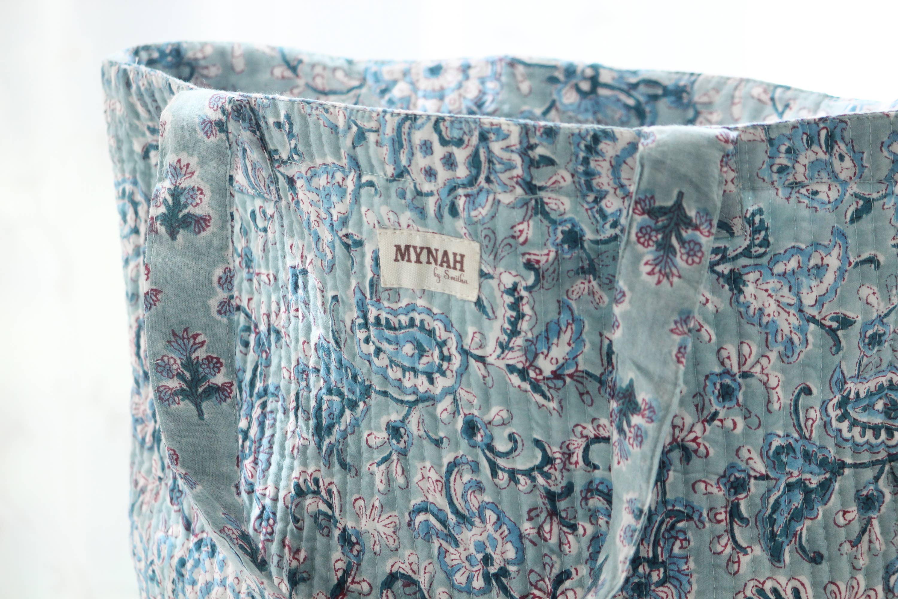 MYNAHbySmitha – wholesale Tote bag – Women's – Dusty blu floral print reversible tote bag-Small laptop bag1