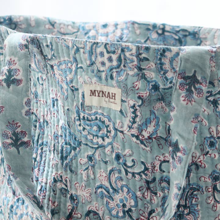 MYNAHbySmitha - Wholesale Tote Bag - Women's - Dusty blu floral print reversible tote bag-Small laptop bag1