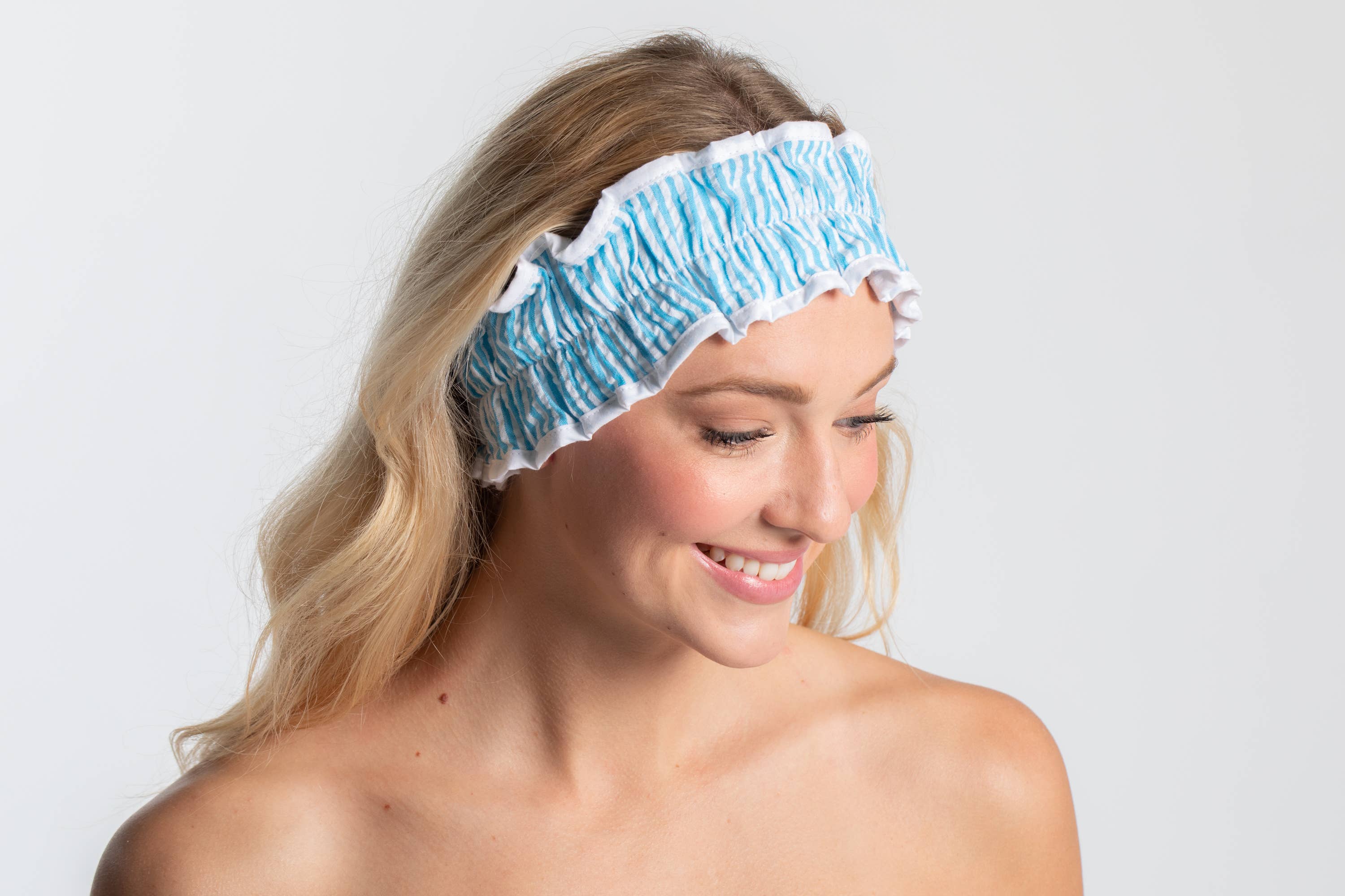 Bella Sleep + Spa - Wholesale Spa Headband - Seersucker Spa Headband - Turquoise2