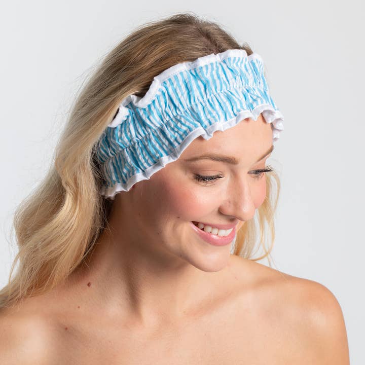Bella Sleep + Spa - Wholesale Spa Headband - Seersucker Spa Headband - Turquoise2