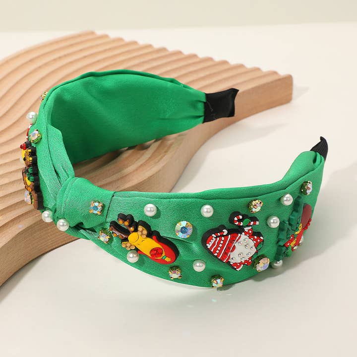 Christmas Charm Pearl Teardrop Stone Embellished Knot Headband for wholesale by Sensibling Corp.