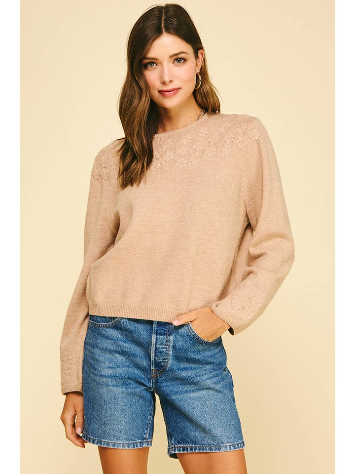 PINCH - Wholesale Knit Sweater - Women's - FLORAL EMBROIDERED KNIT SWEATER - 6371WM6