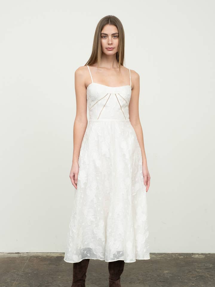 LACE PATTERN SPAGHETTI STRAP BACK TIE MIDI DRESS for wholesale by Moon River