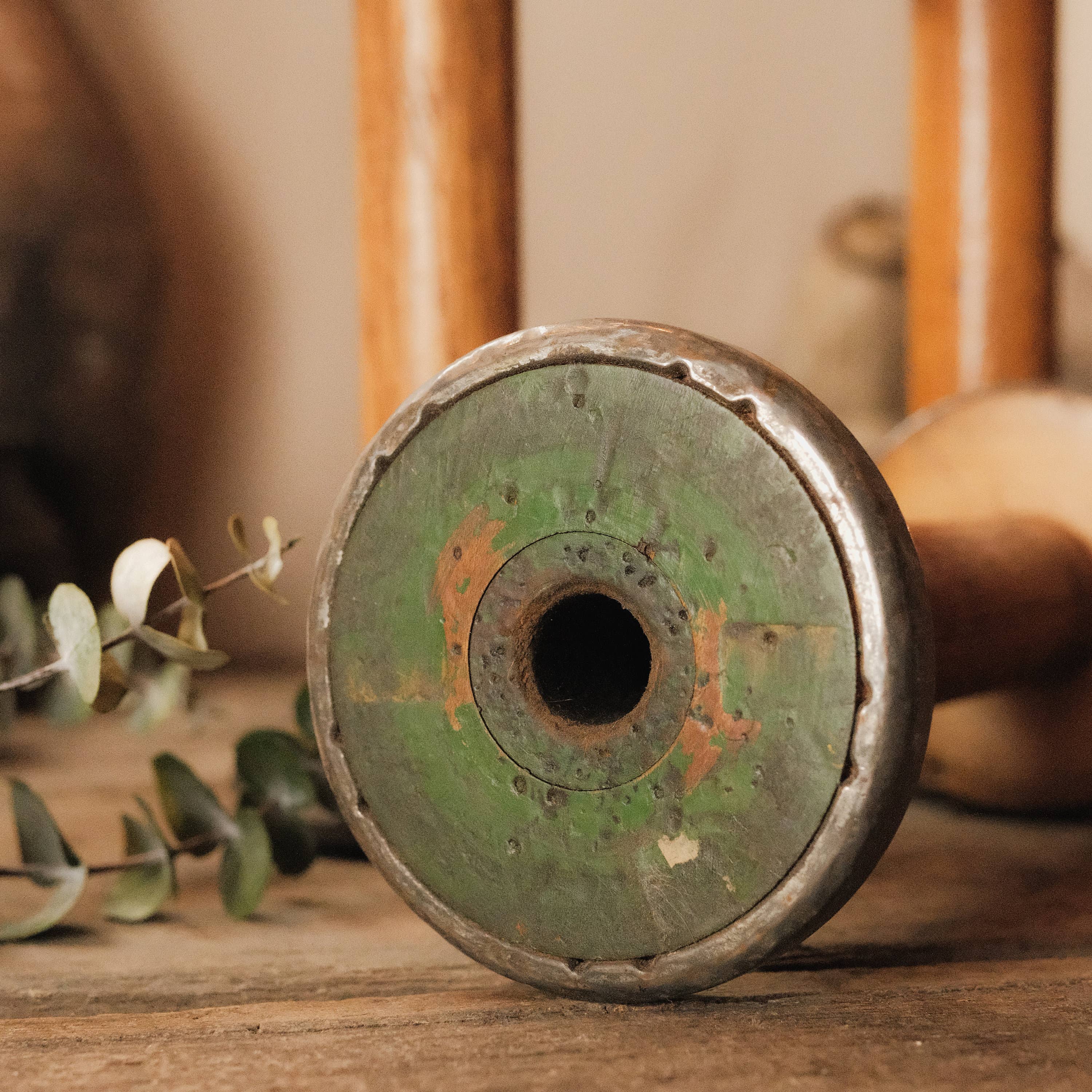 Golden Oldies Antiques – Objeto de mesa decorativo por atacado – Par (2) de Carretéis Industriais de Tecido0