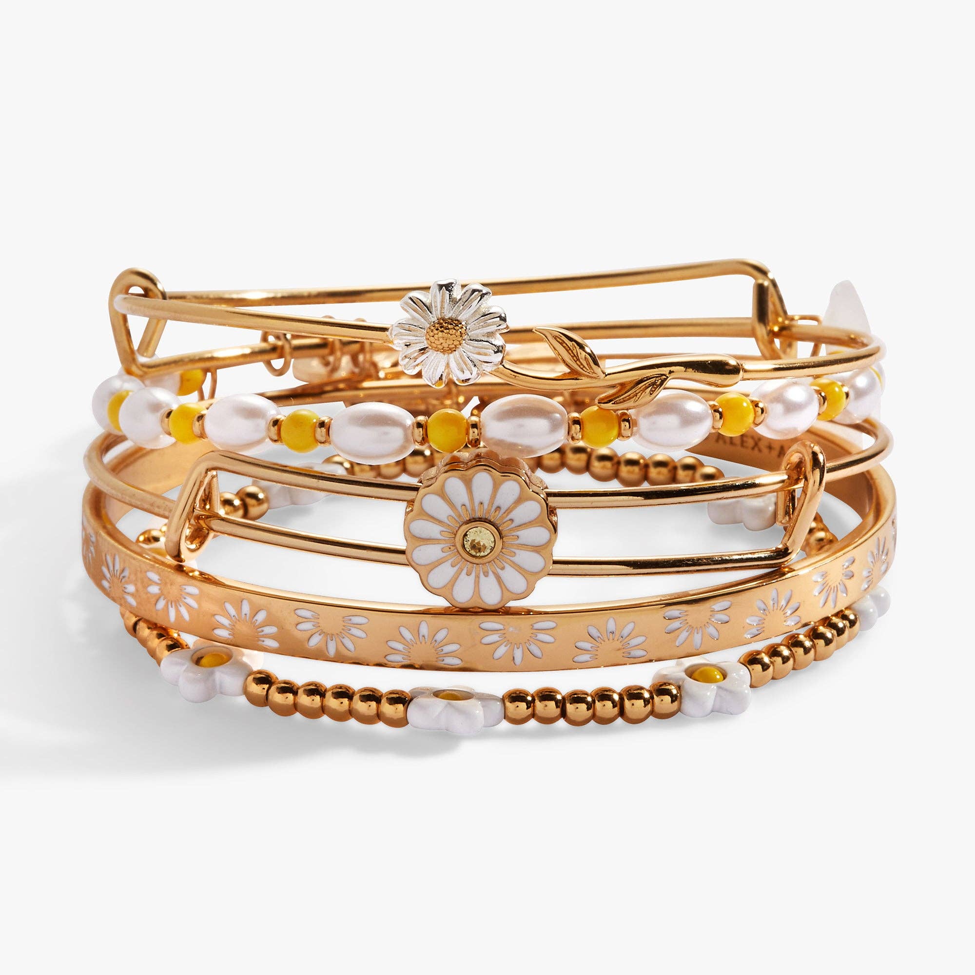 Alex and Ani - Vente Parures de bijoux - Ensemble de 5 bracelets perlés à fleurs de marguerite0