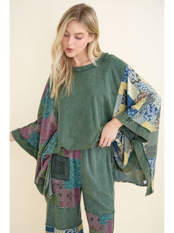 J.Her - Wholesale Poncho - Women's - Mineral Washed Boho Patch Poncho top HT6651 9