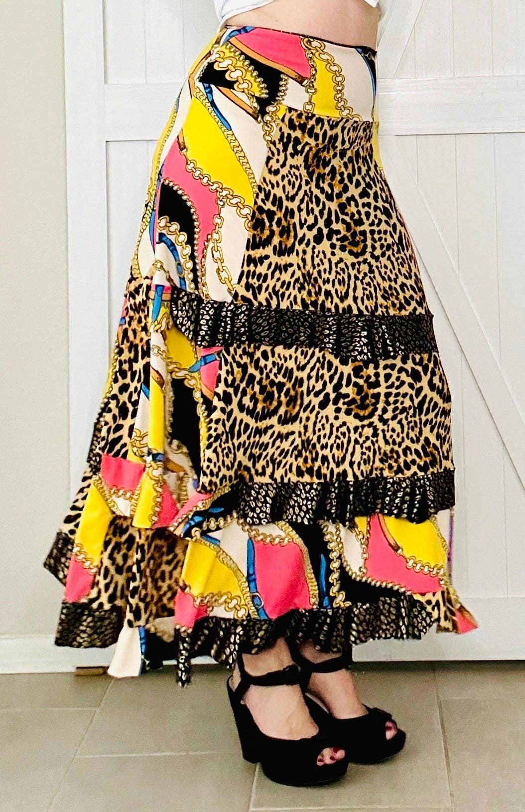 Aerial Clothing sRQ - Wholesale Skirt - Women's - Wild Side Patchwork Flounced Maxi Skirt4