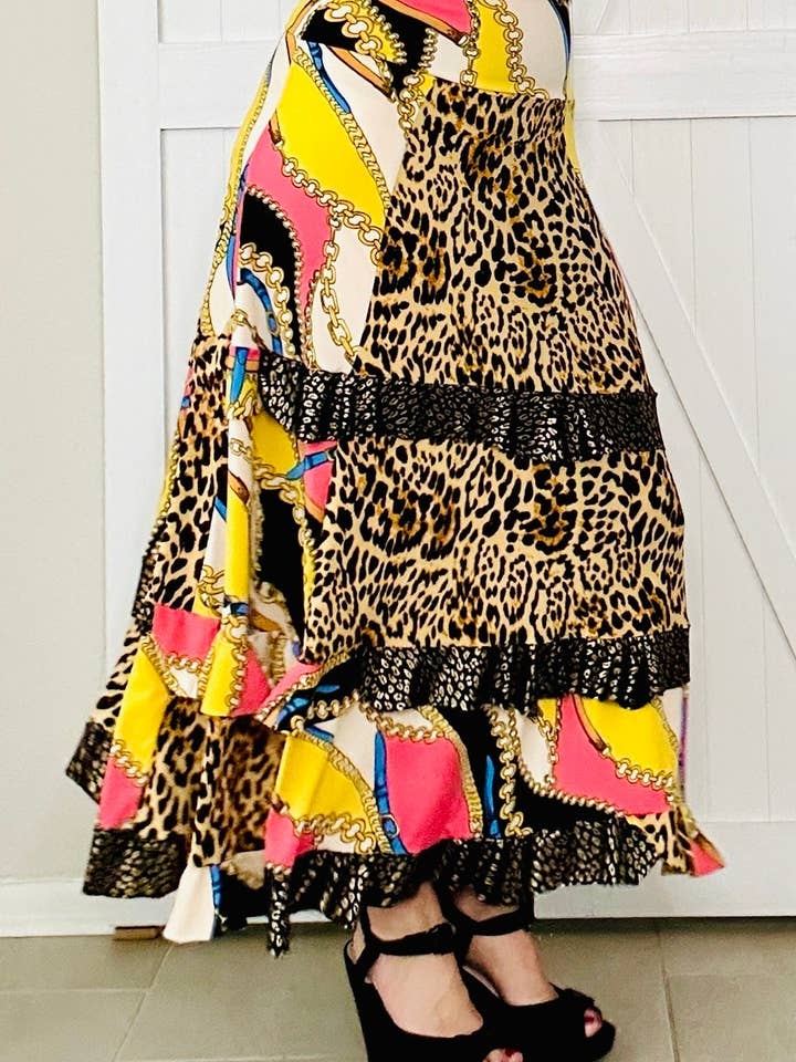 Aerial Clothing sRQ - Wholesale Skirt - Women's - Wild Side Patchwork Flounced Maxi Skirt4