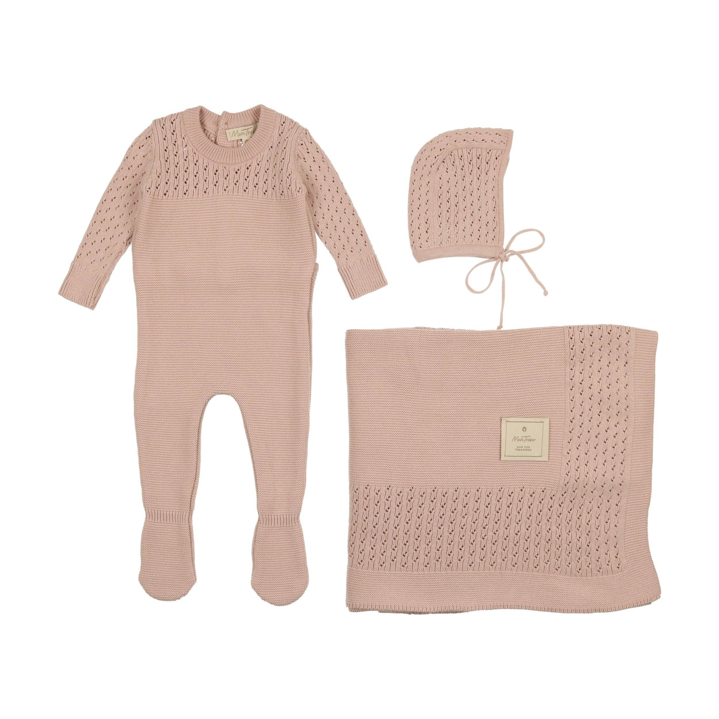 Mon Tresor Bebe – Großhandel Bekleidungsset – Baby – Kostbares Layette-Set aus lila Strick2