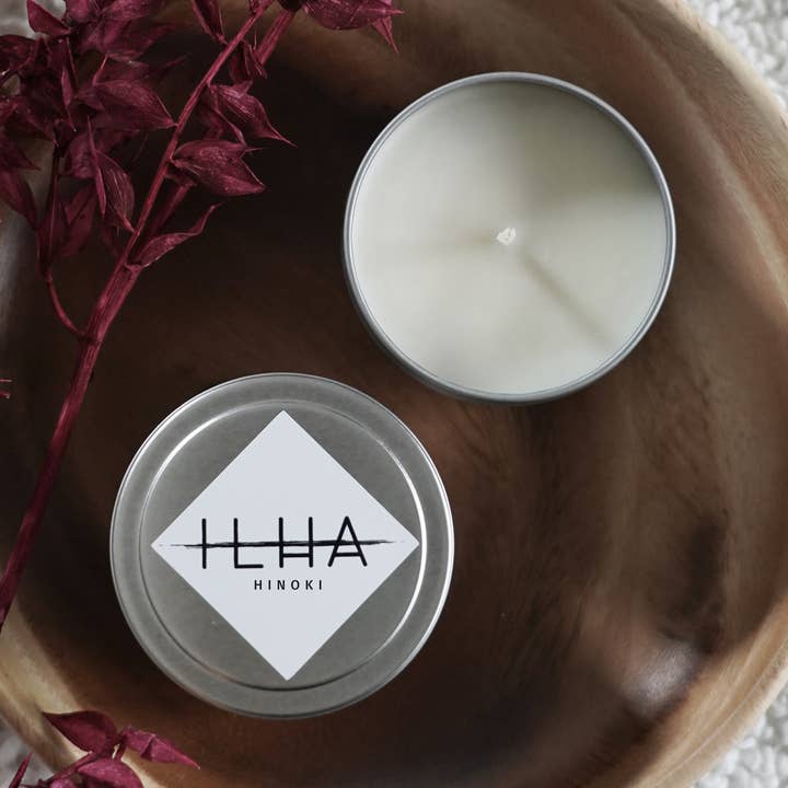 Hinoki Travel Tin Candle (Fall Collection) for wholesale by ILHA Candles