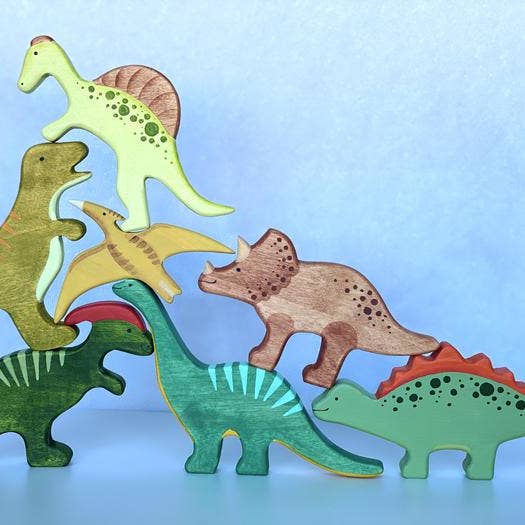 Wooden Dinosaur Figures Set Of 7 for wholesale by PoppyBabyCo