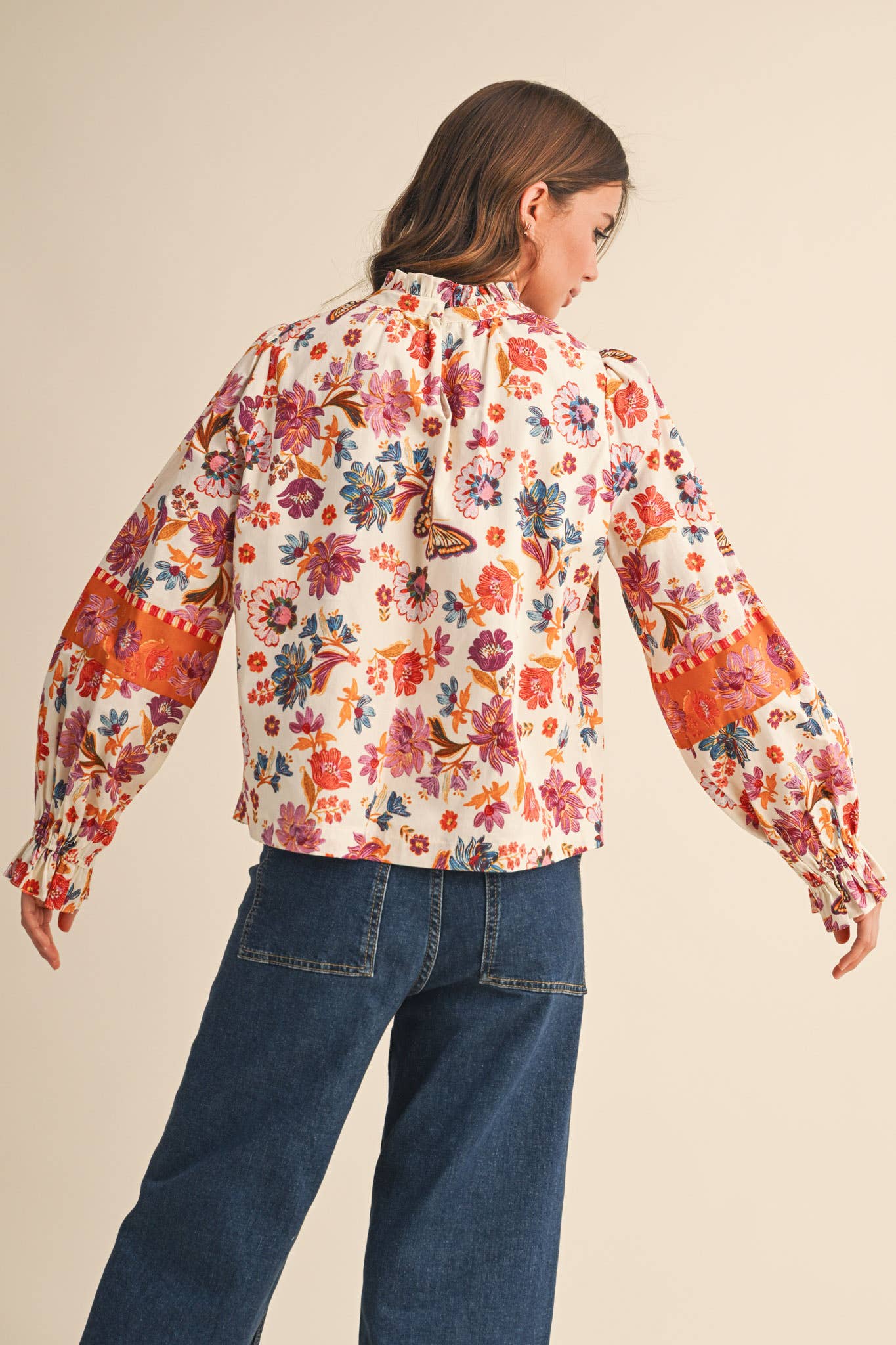 &MERCI - Wholesale Blouse - Women's - EXCLUSIVE FLORAL BORDER PRINT TOP WITH FLORAL TRIM MTP409715