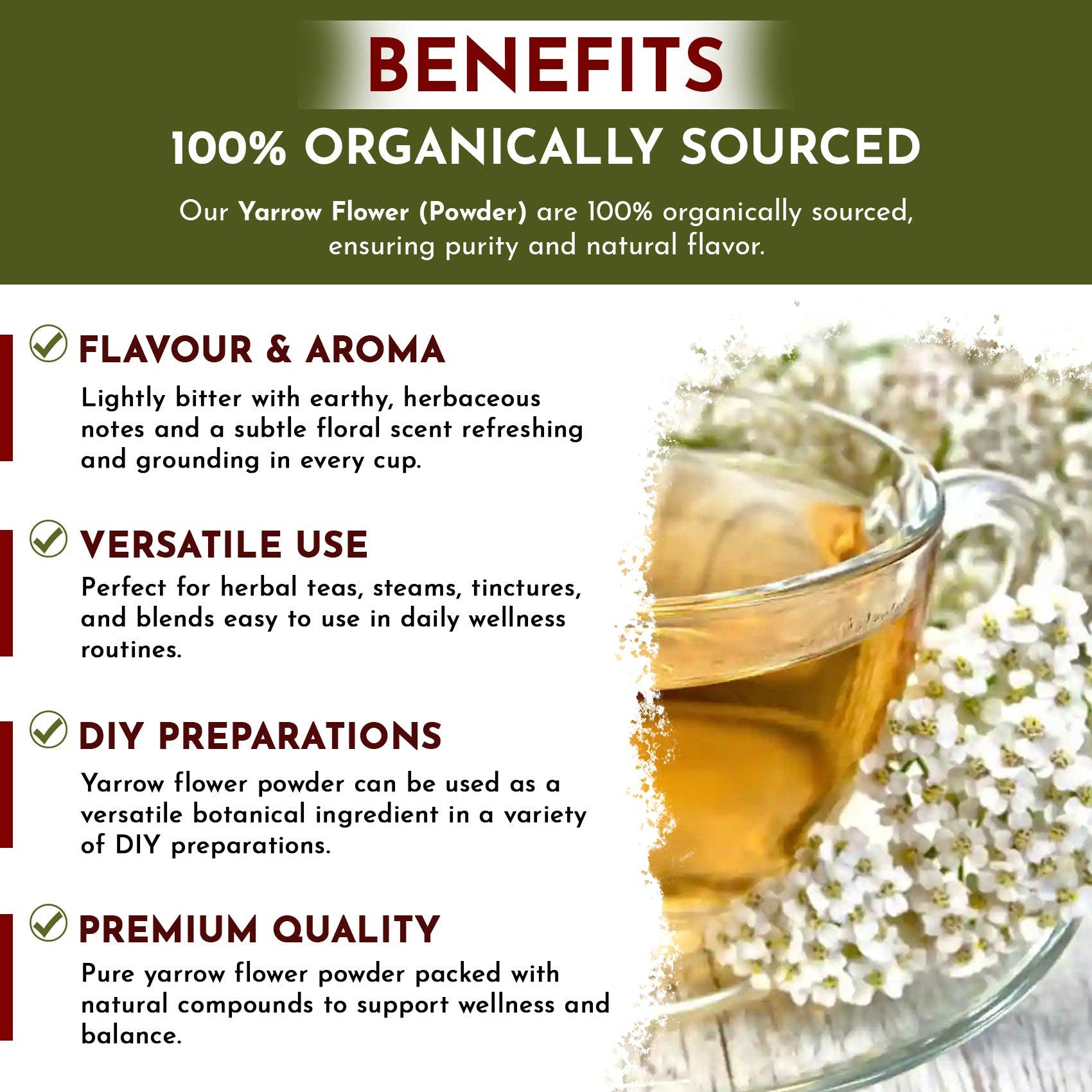 Organic Way LLC – wholesale Loose tea – Yarrow Flower Powder (Achillea millefolium) - Herbal Tea | European Wild-Harvest | Kosher & USDA Certified | Vegan, Non-GMO & Gluten Free | 100% Raw from Albania3