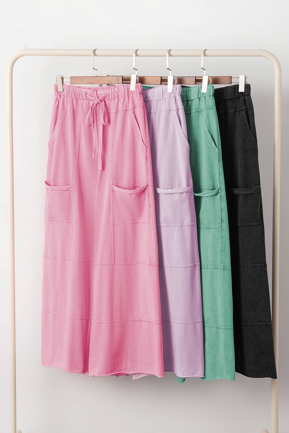 LA Society - Wholesale Pants - Women's - Mineral Wash Drawstring High Waist Cargo Wide Leg Pants6