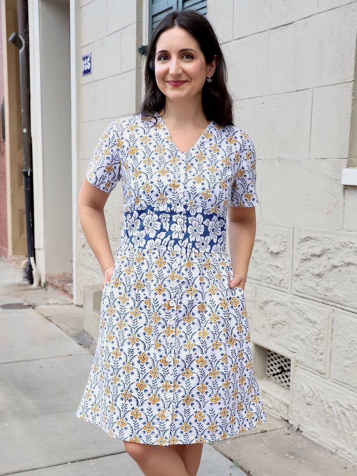 Retro Floral Organic Cotton Button Dress for wholesale by Passion Lilie