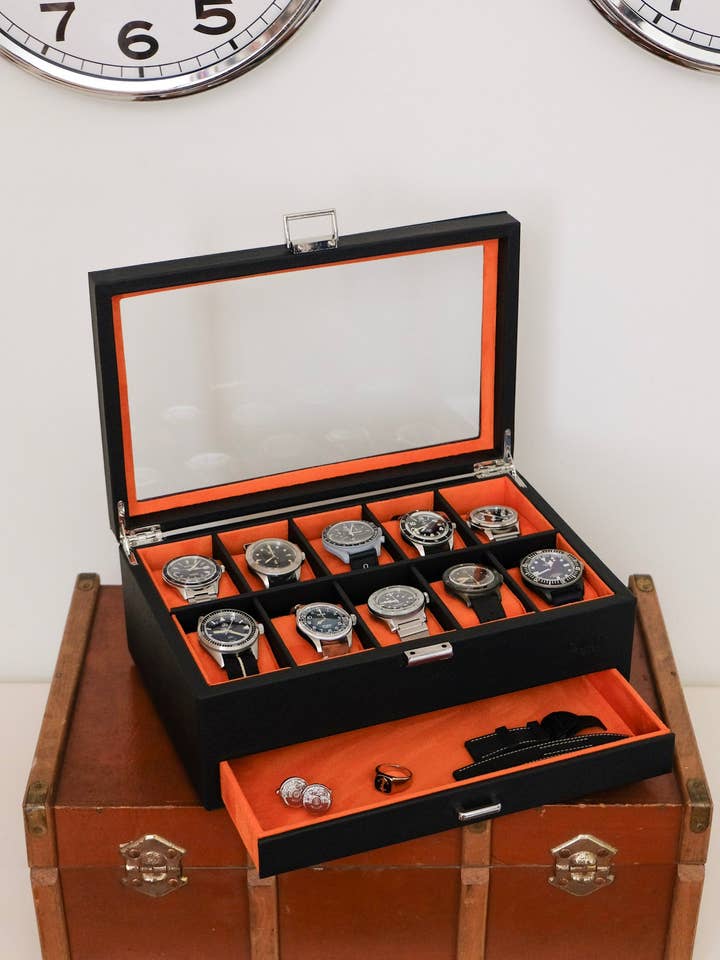 Boîte à montres Jean 10 emplacements + tiroir pour la vente par Maison Scarlett