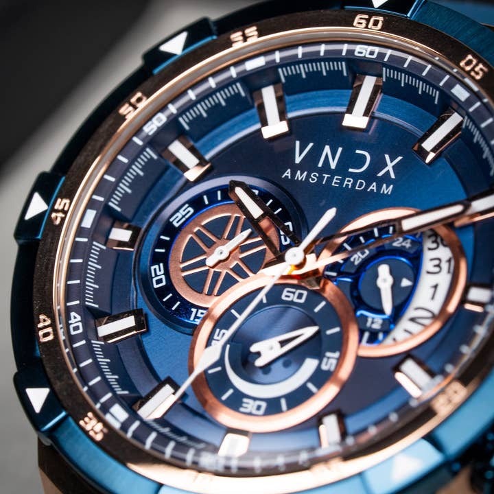 VNDX Amsterdam - Wholesale Wrist Watch - Men's - Young Rebel Big Brother Rose Gold Blue2