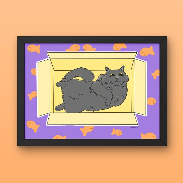 Box Cat Print for wholesale by Kestrop Studio
