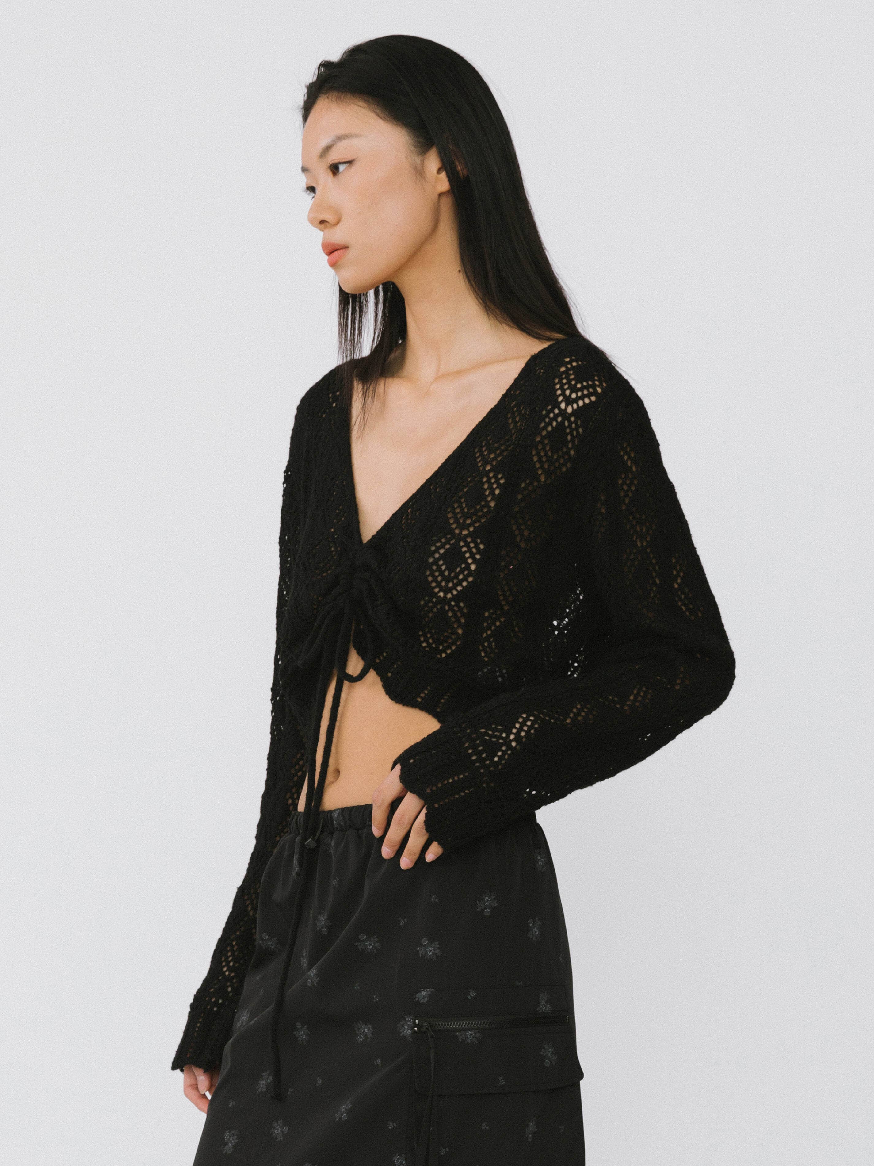 CUBIC - Vente Haut en maille – femme - Haut en maille fine à col en V et cordon11