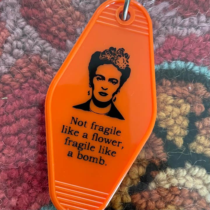 The 3 Sisters Design Co. - Wholesale Keychain - Unisex - Motel Key Fob - Frida Kahlo (not fragile like a flower...)