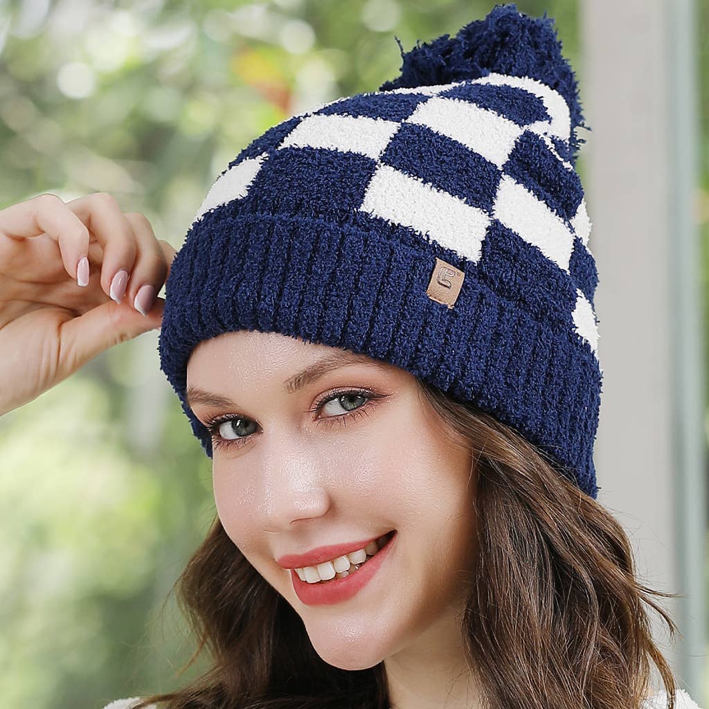 Fashion City - Vente Bonnet – femme - Bonnet à pompon à motif à carreaux Buffalo13