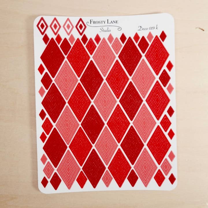 Deco019.l. Limegrøn Diamant Kontur Klistermærkeark for engroshandel hos Frosty Lane Studio LLC