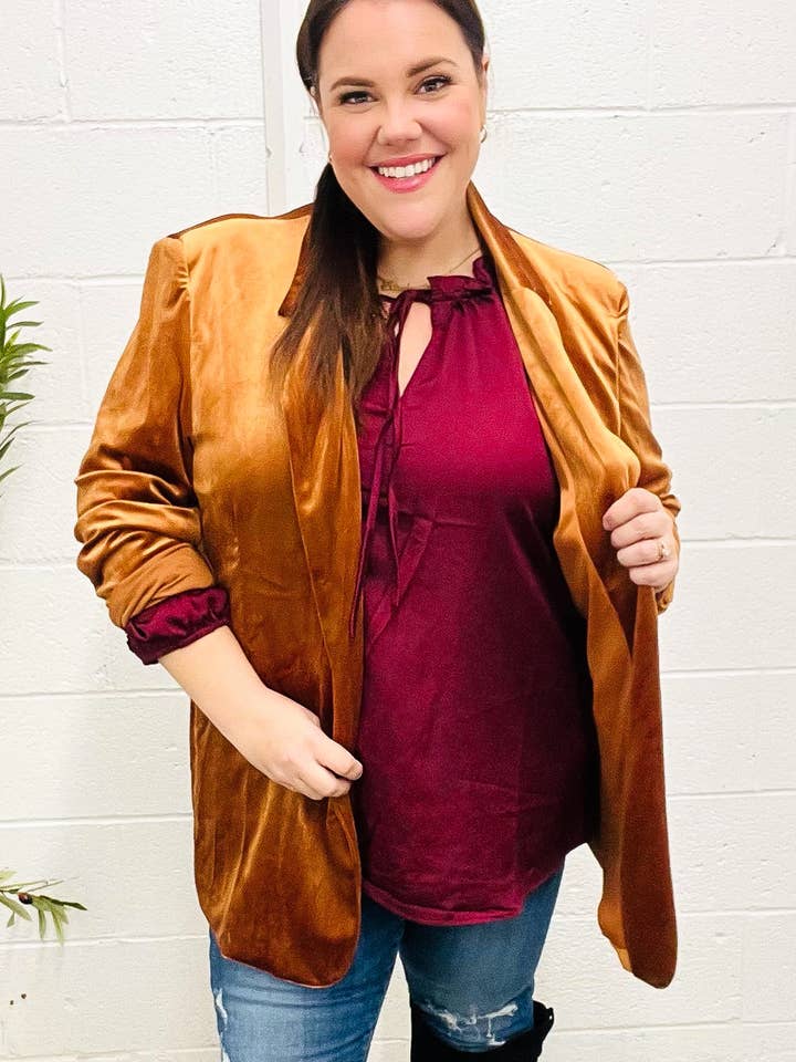 Holiday Stunner Rostfarbener Reversblazer aus Samt (offene Packung) für den Großhandel von Promenade