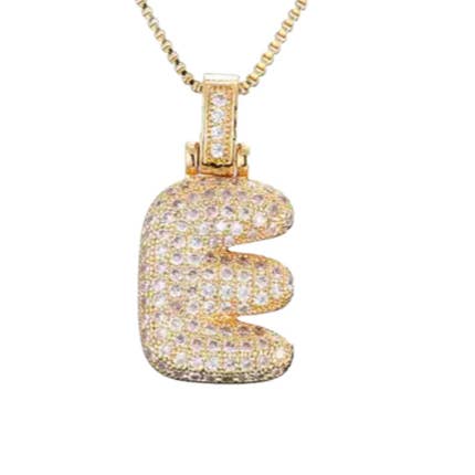 Pavé Bubble Letter Initials Steel necklace 14K Gold for wholesale on Faire
