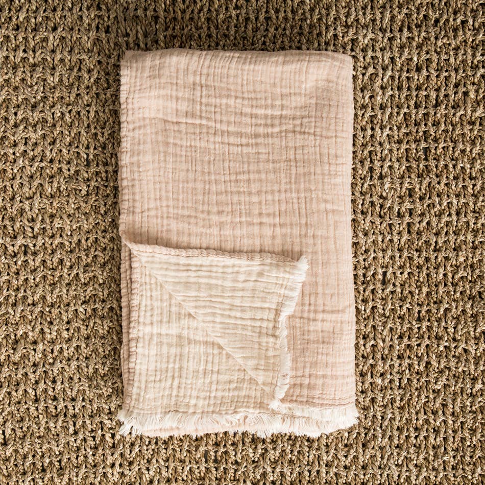 Mahe Homeware - Wholesale Throw Blanket - Cotton Gauze Plaid Taupe/Sand1