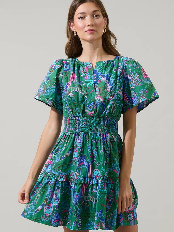 Vesper Floral Aylin Smocked Mini Dress for wholesale by Sugarlips