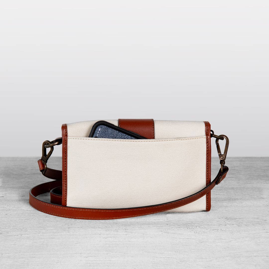 URBAN-EQUESTRIAN - Wholesale Crossbody Bag - Women's - Dalton - Horse Bit Crossbody Luxury Leather Handbag in Cognac on Ivory3