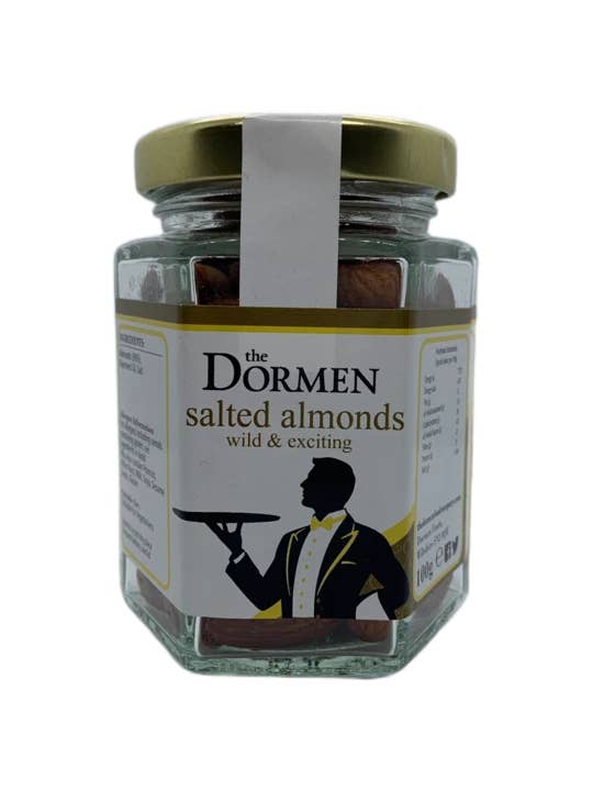 The Dormen Salted Almonds Hexagonal Jar , 100g for wholesale by Dormen Foods