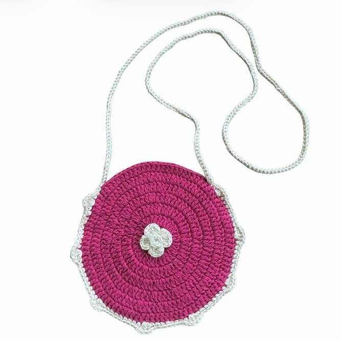 Bolso redondo para niños fucsia - algodón orgánico - tejido a ganchillo en Nepal para venta al por mayor de Luna-Leena - handmade in Nepal