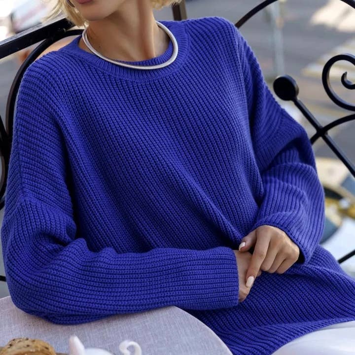 Rosa Clothing - Wholesale Knit Sweater - Women's - Trendy Crewneck Loose Knit Sweater
