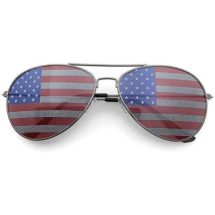 American Flag Aviator Sunglasses Glasses (Gunmetal) for wholesale by grinderPUNCH