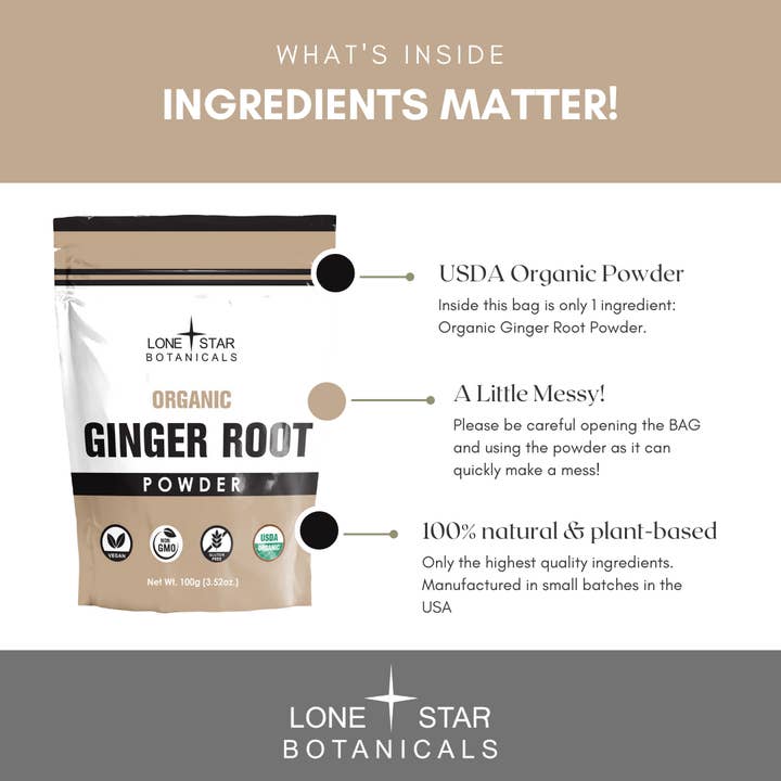 Lone Star Botanicals - Wholesale Protein/Superfood Powder - Organic Ginger Root Powder -- 3.52 oz2