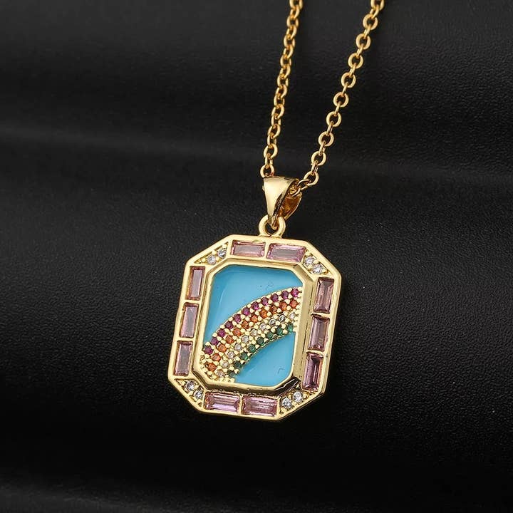 HoopLa – Colar pingente/pendente por atacado – Colar de Talismã Octógono de Cartão de Tarot - Arco-íris e Espelho2