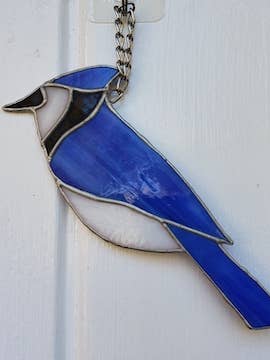 Blue Jay | Lead-Free Stained Glass Sun Catcher for wholesale by PepTalk Productions, LLC