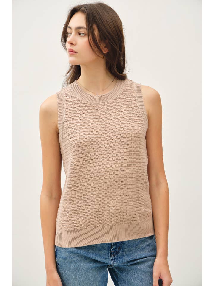 Be Cool - Wholesale Knit Sweater - Women's - ROUND NECK RELAXED FIT RIB SWEATER TANK