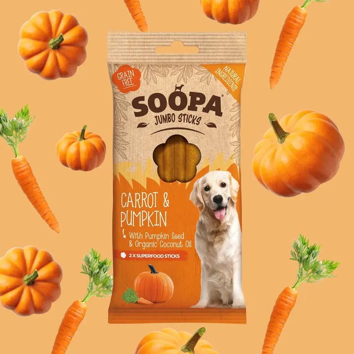 Carrot & Pumpkin Jumbo Dog Dental Sticks for wholesale by Soopa UK