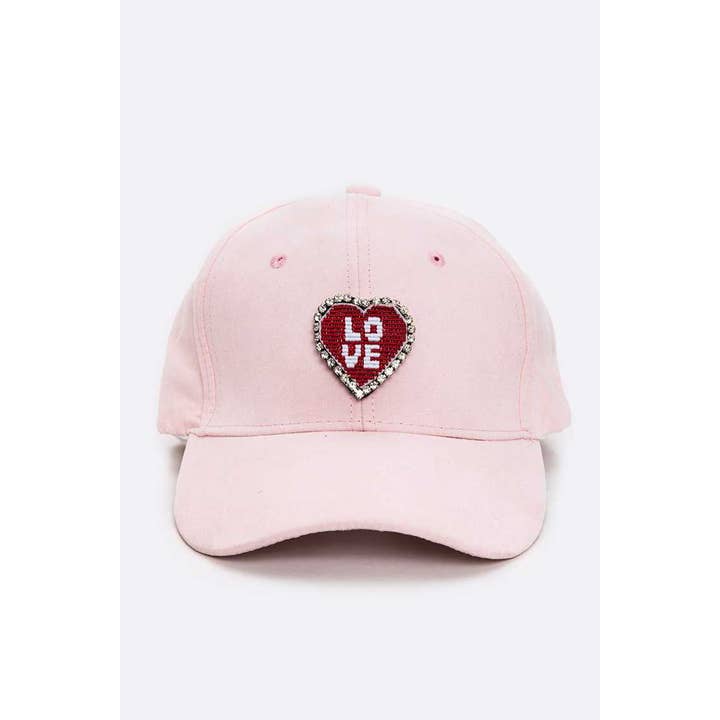 LOVE Beaded Heart Patch Faux Suede Cap for wholesale by LA Jewelry Plaza