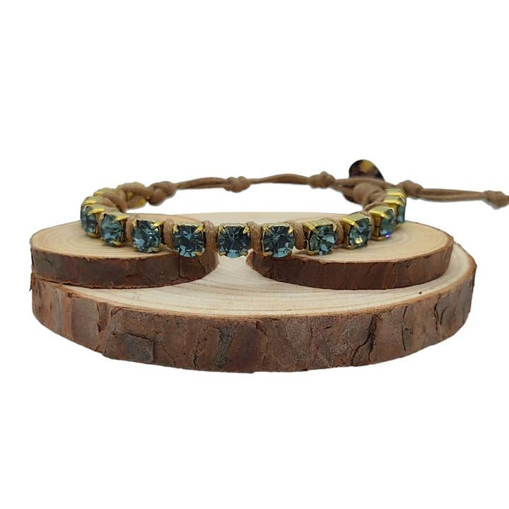 Grands bracelets en chaîne de cristal - Saphir fumé pour la vente par QUÉ MÁS JEWELS